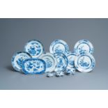 Eight Chinese blue and white dishes, a platter and three covered boxes, Yongzheng and later