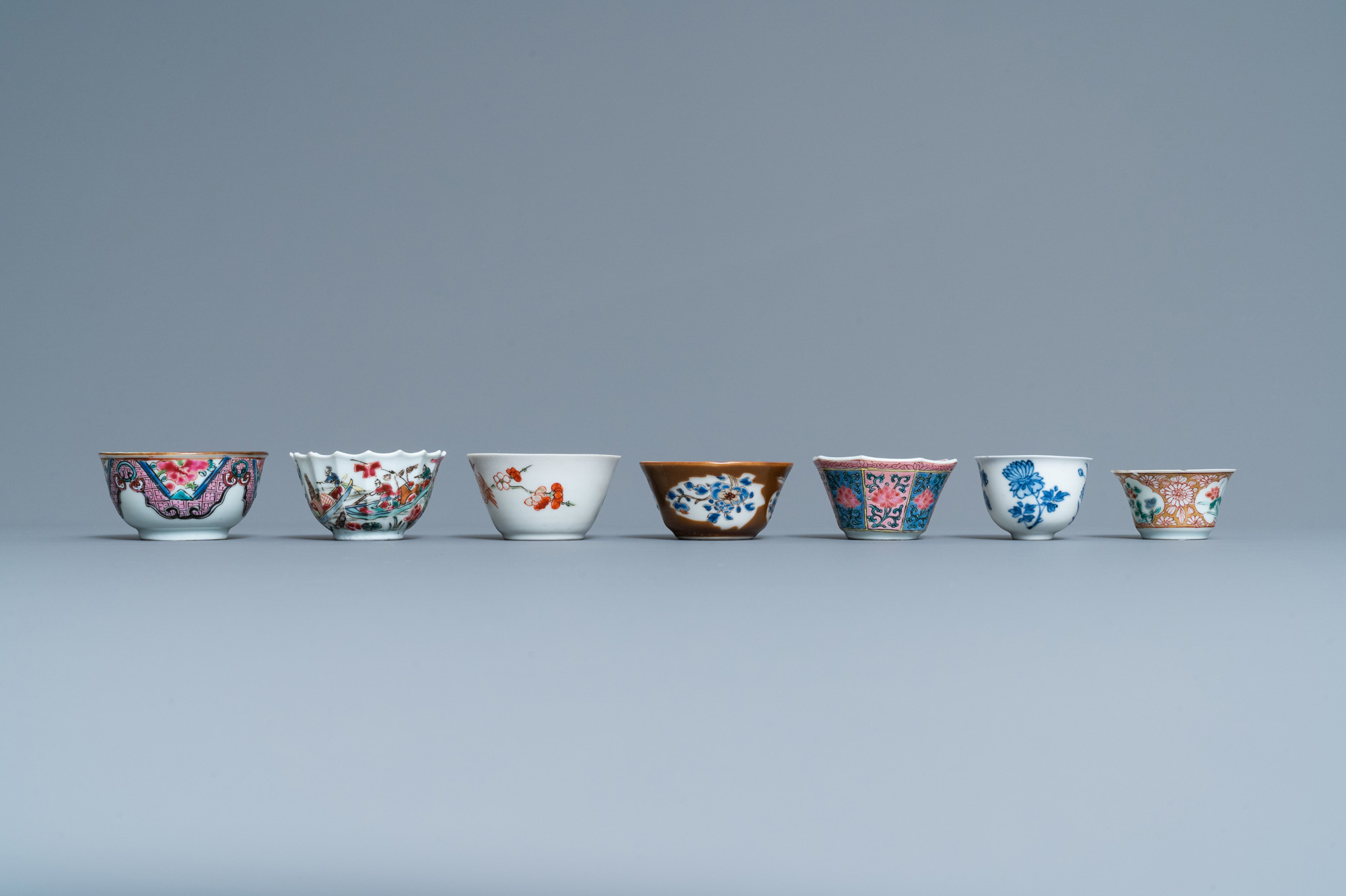 Seven Chinese famille rose and other cups and saucers, Kangxi and later - Image 8 of 11