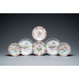 Six Chinese famille rose plates with roosters and floral designs, Qianlong