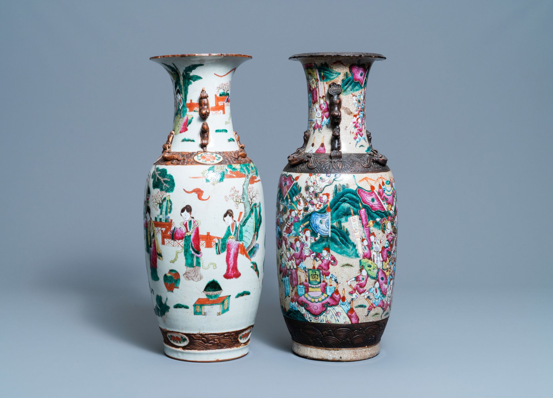 Two Chinese Nanking famille rose crackle-glazed vases, 19th C. - Image 2 of 6