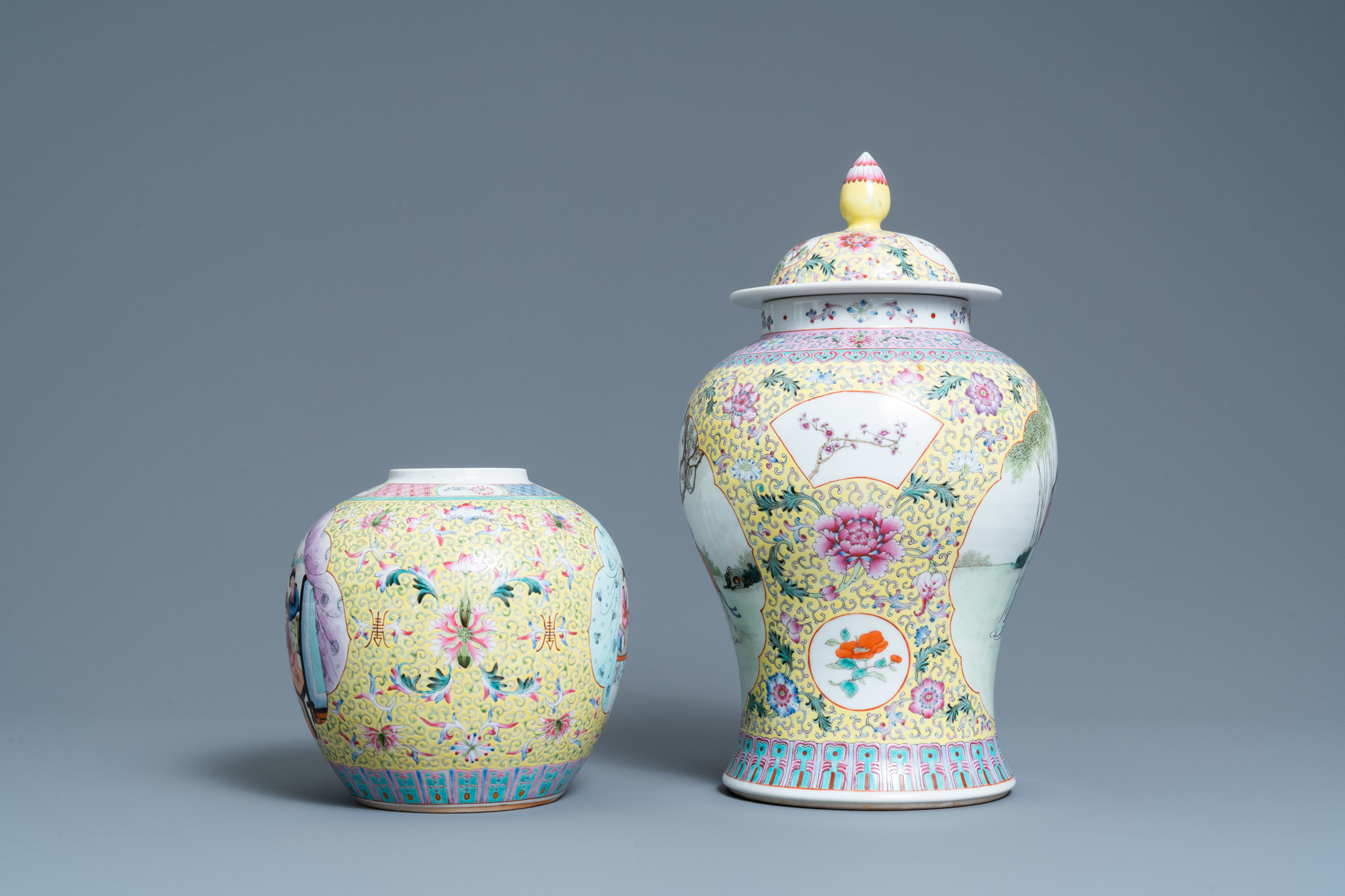 Two Chinese famille rose vases and a fish bowl, Republic - Image 5 of 13