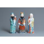 Three Chinese famille rose 'Star God' figures, seal marks, 19/20th C.