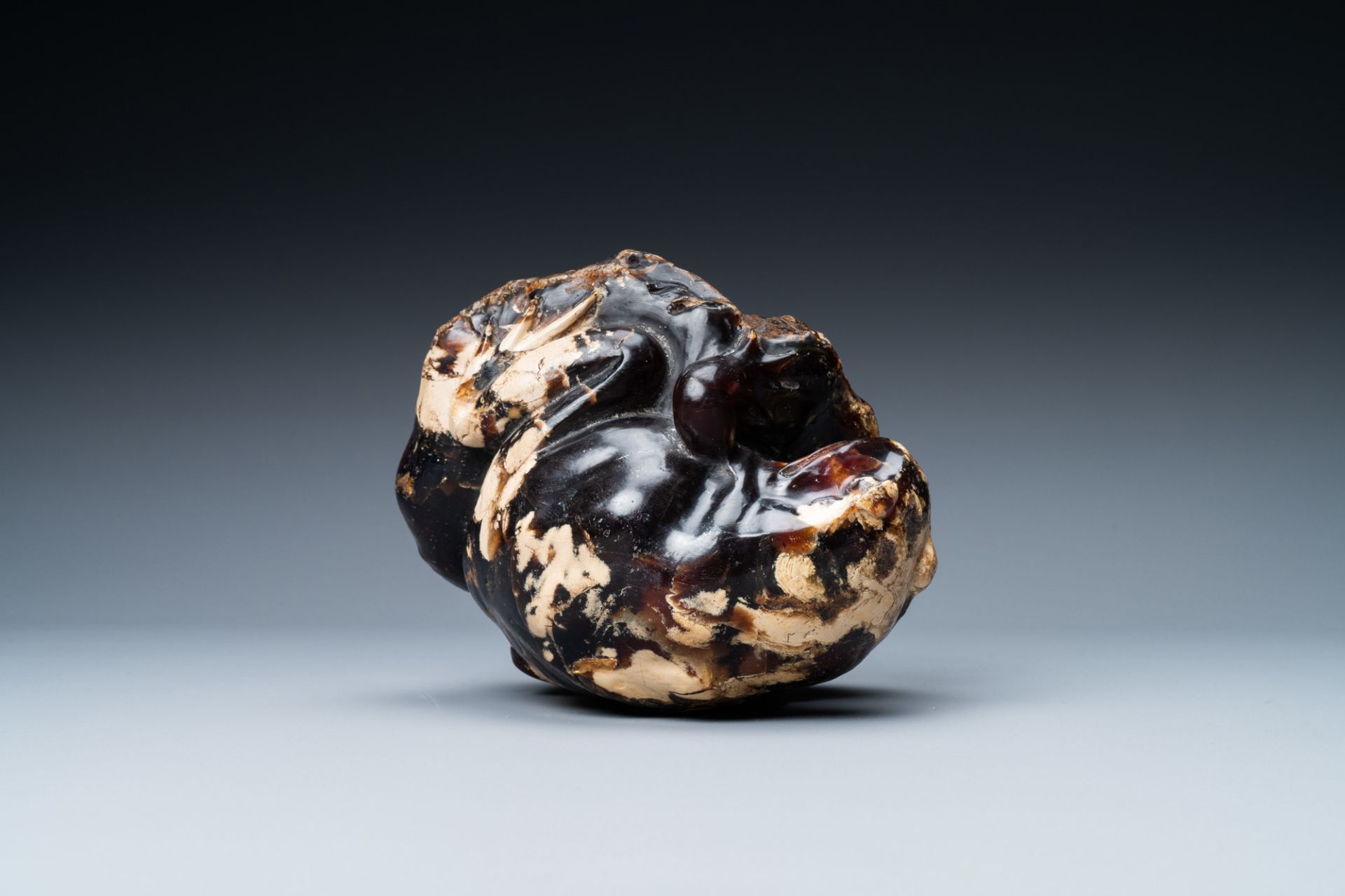 A Chinese carved amber model of a toad, 19/20th C. - Image 5 of 6