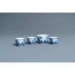 Four Chinese blue and white 'Bleu de Hue' cups for the Vietnamese market, Tu Duc reign mark, 19th C.