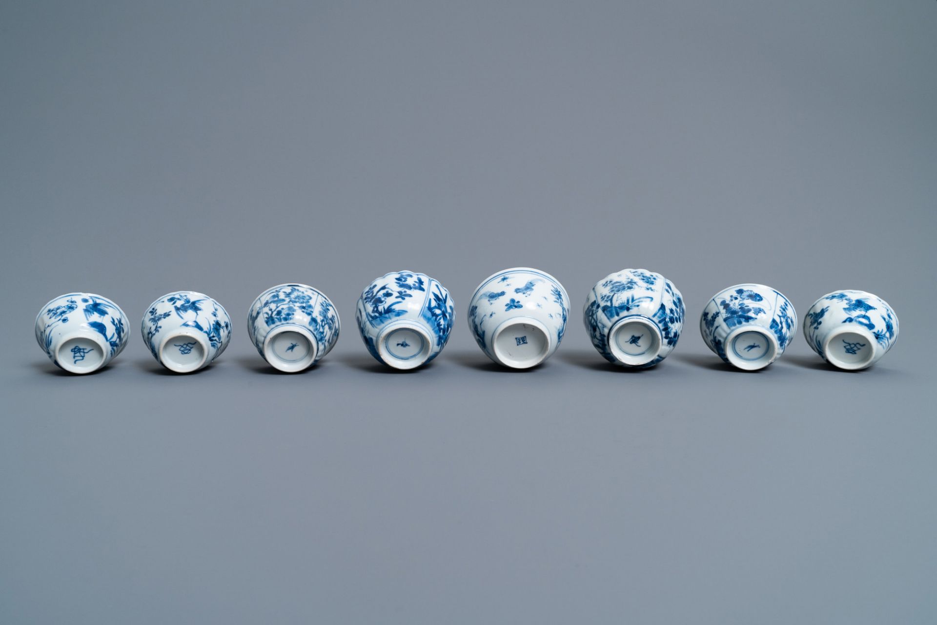 Eight Chinese blue and white cups and five saucers, Kangxi - Image 10 of 10
