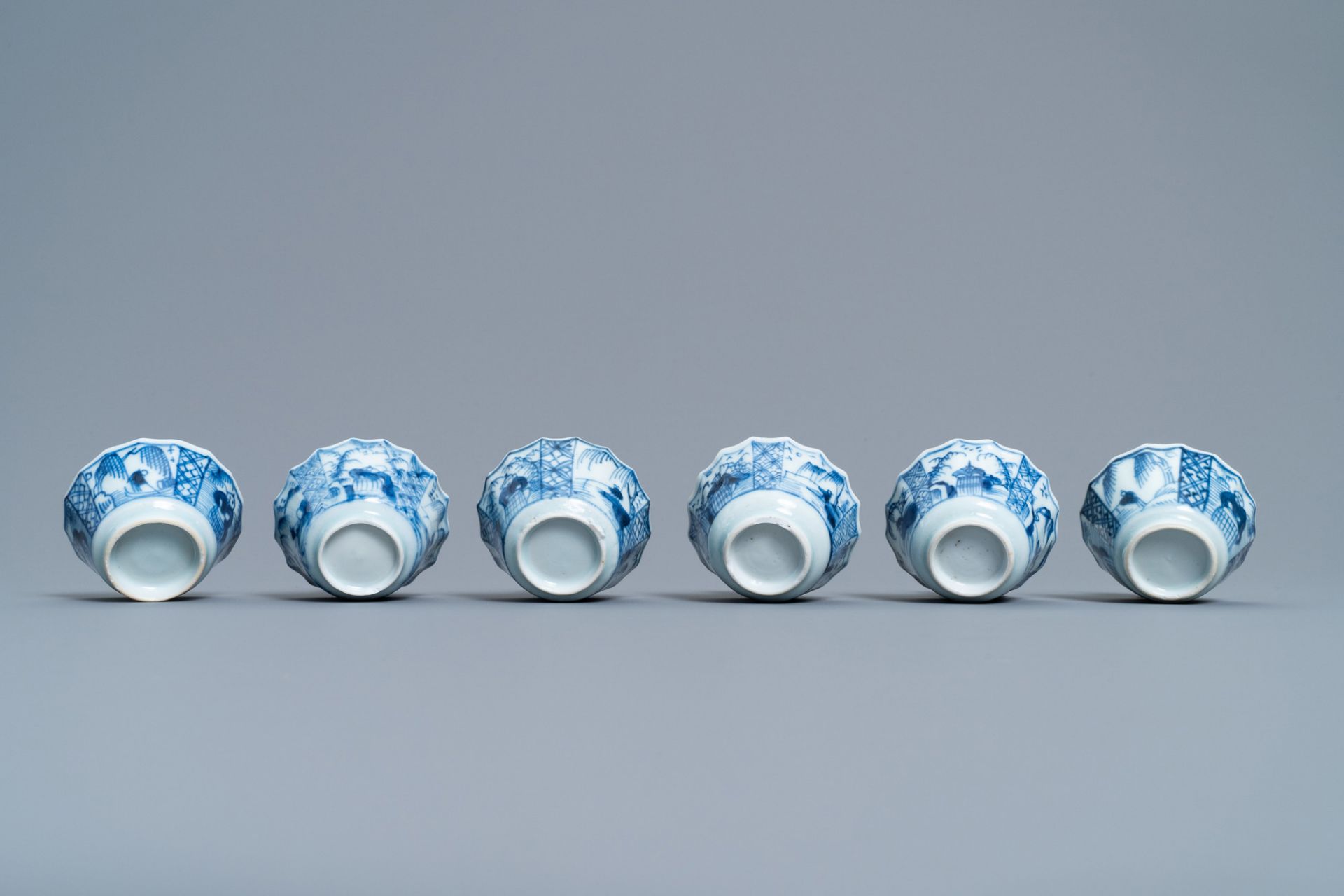 Six Chinese blue and white cups, six saucers and a bowl, Ming and Kangxi - Image 16 of 16