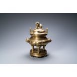 A large Chinese bronze censer and cover on stand, Xuande mark, 19th C.