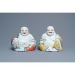 Two Chinese famille rose figures of Buddha, seal mark and workshop mark, 19th C.