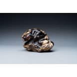 A Chinese carved amber model of a toad, 19/20th C.