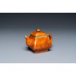 A Chinese 'faux-bois' teapot and cover, Qianlong mark, Republic