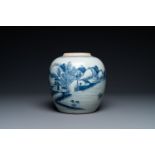 A Chinese blue and white 'landscape' jar, Kangxi