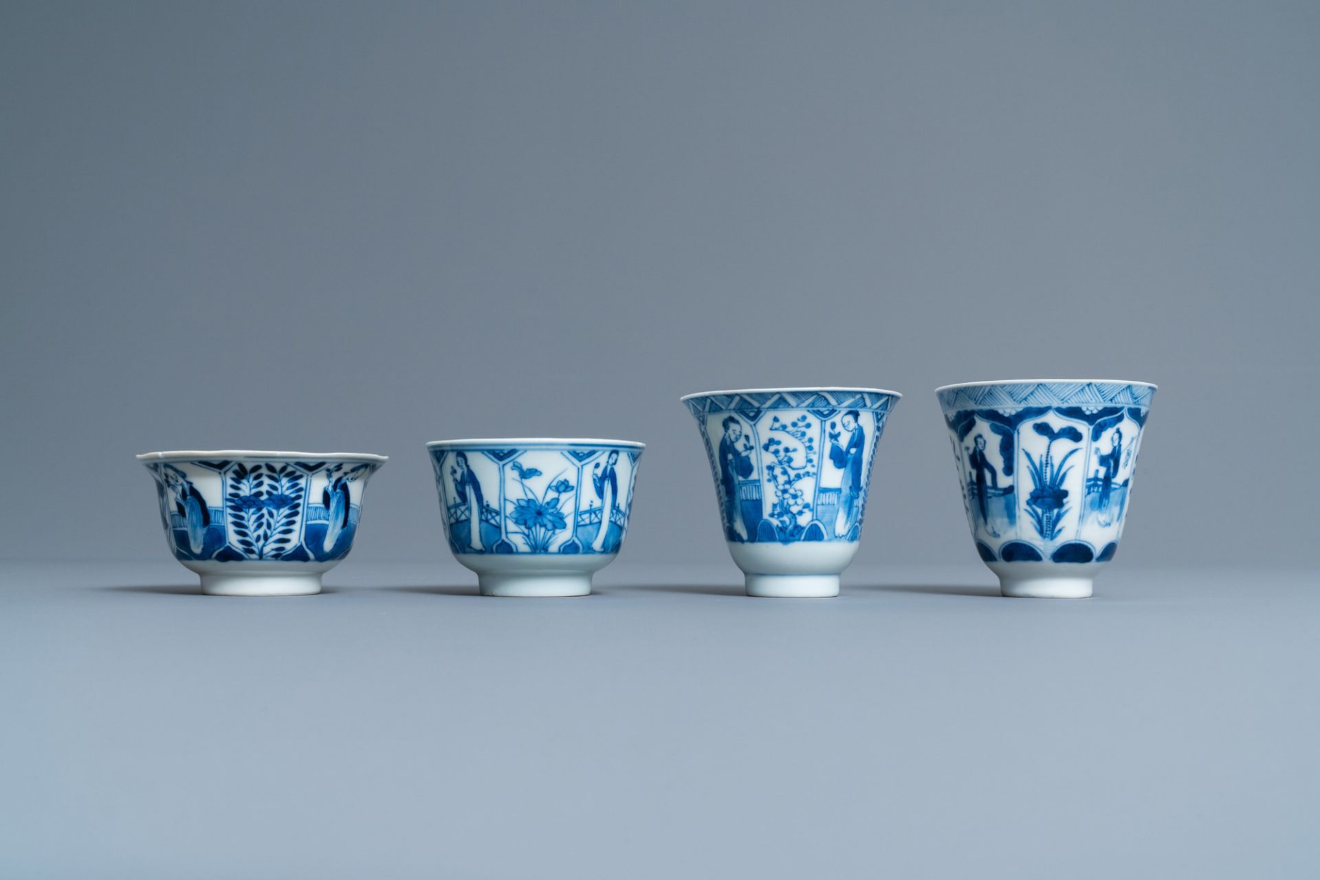 Forty-three Chinese blue and white cups and twenty-five saucers with 'Long Eliza', various marks, 19 - Image 4 of 13