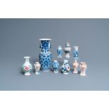 Ten mostly Chinese blue and white, famille rose and Imari-style vases, Kangxi and later