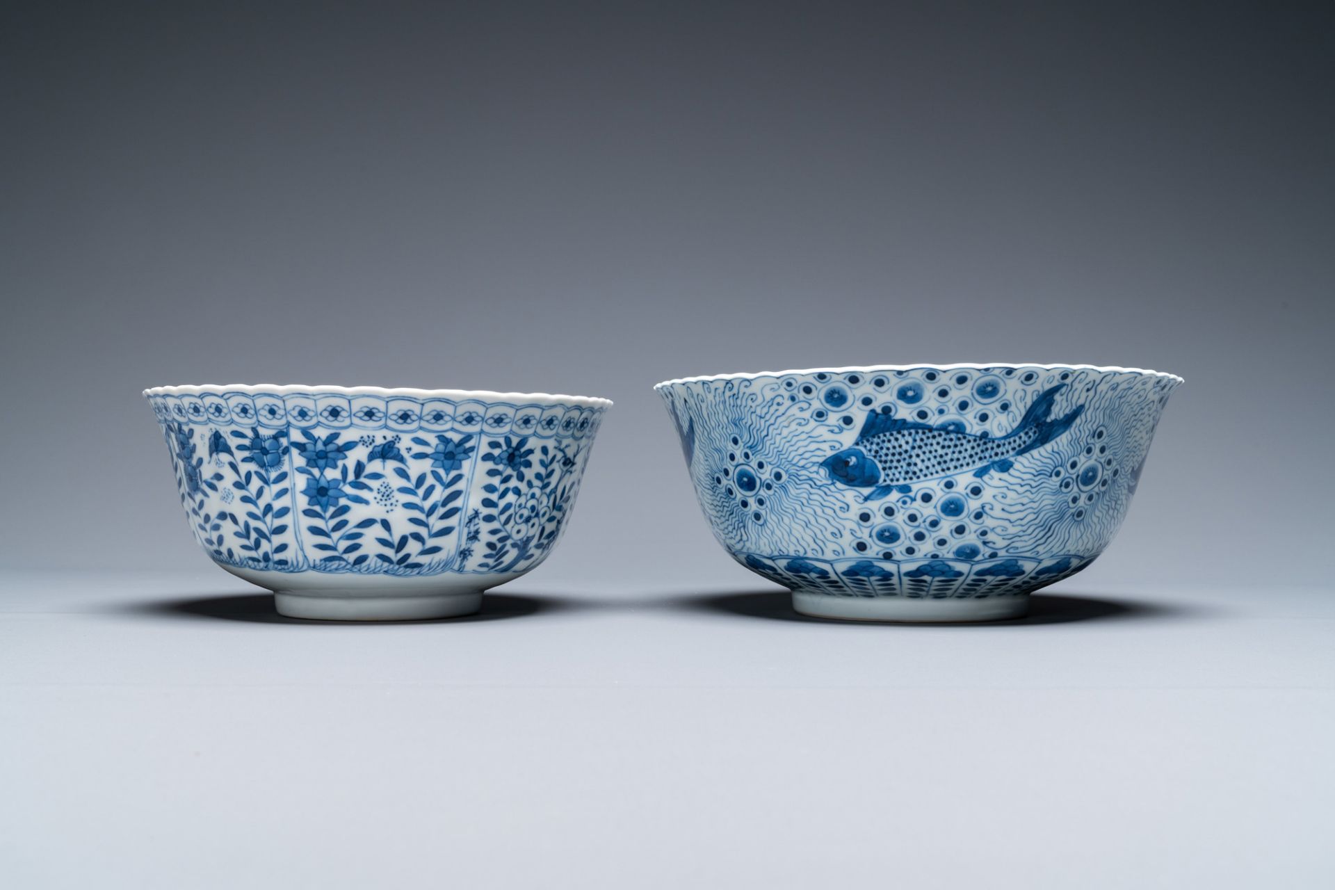 Three Chinese blue and white dishes and two bowls, Kangxi and later - Image 6 of 11