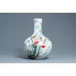 A Chinese famille rose 'tianqiu ping' 'nine peaches' vase, Qianlong mark, 20th C.