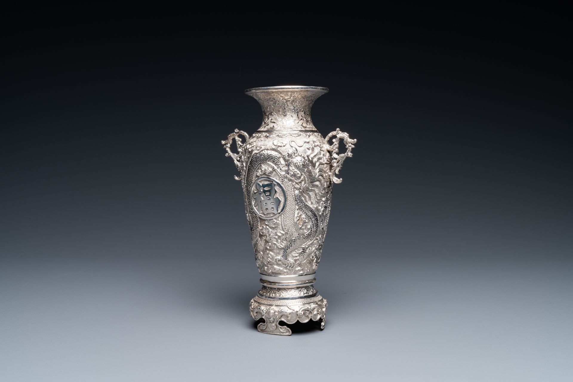 A Chinese silver 'Fu' vase, 19/20th C.