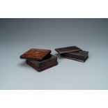 Two Chinese 'duan' ink stones in wooden cases, 19/20th C.