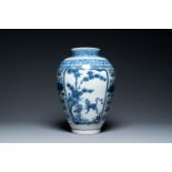 A Japanese blue and white Arita vase with a tiger, Edo, 17th C.