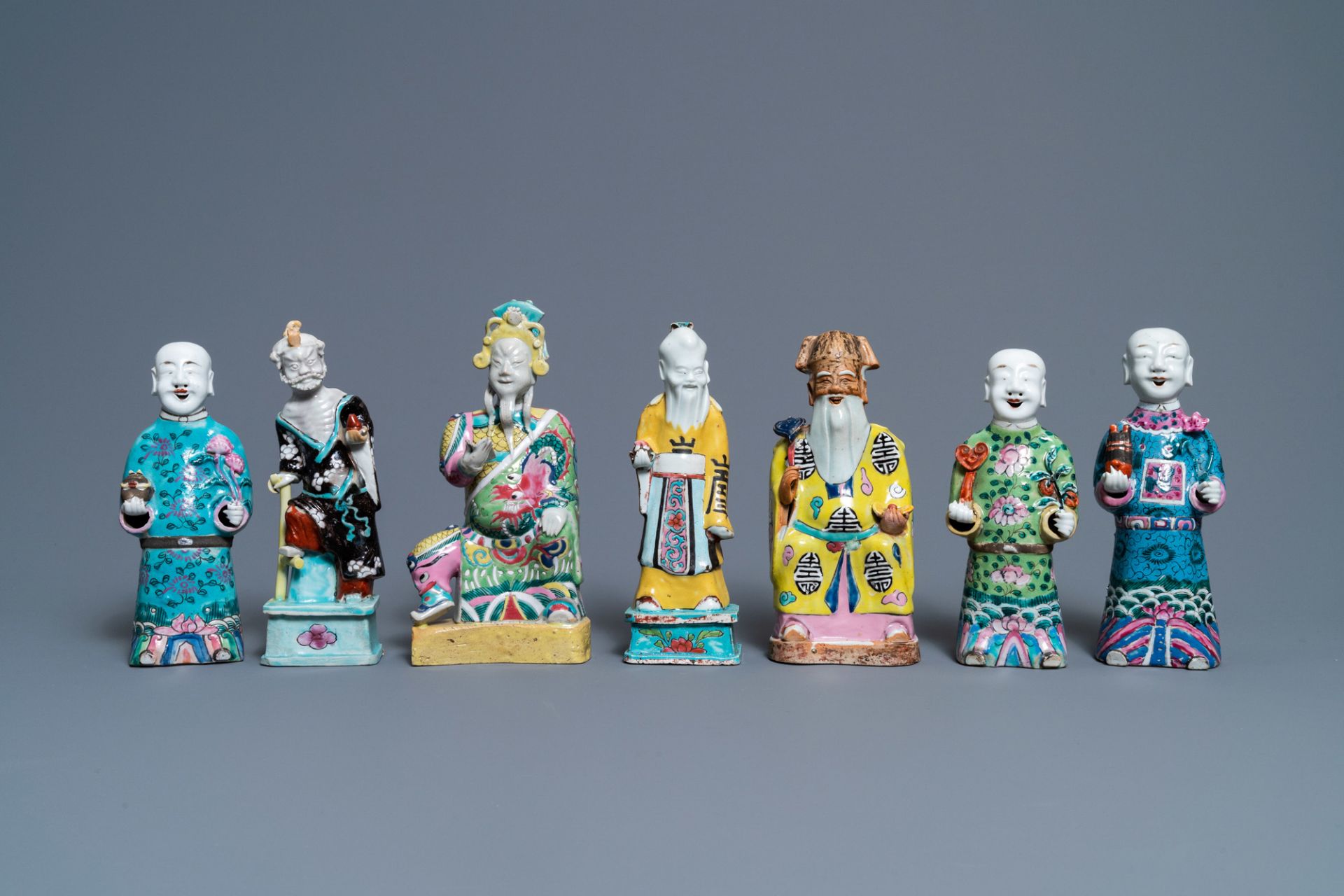 Seven Chinese famille rose figures, 18/19th C. - Image 2 of 7