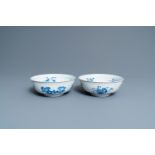 A pair of Chinese blue and white 'immortals' bowls, Kangxi