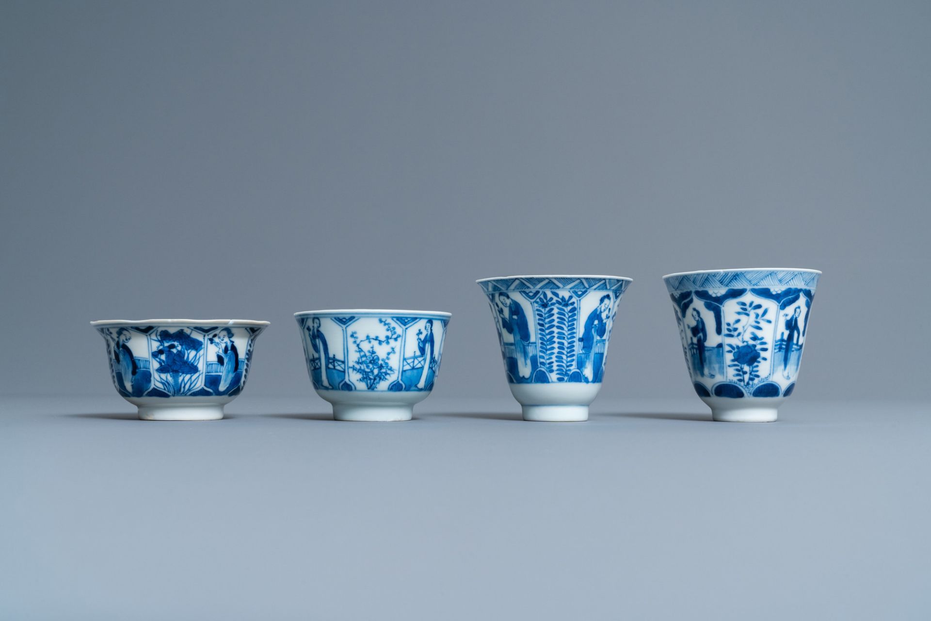 Forty-three Chinese blue and white cups and twenty-five saucers with 'Long Eliza', various marks, 19 - Image 5 of 13
