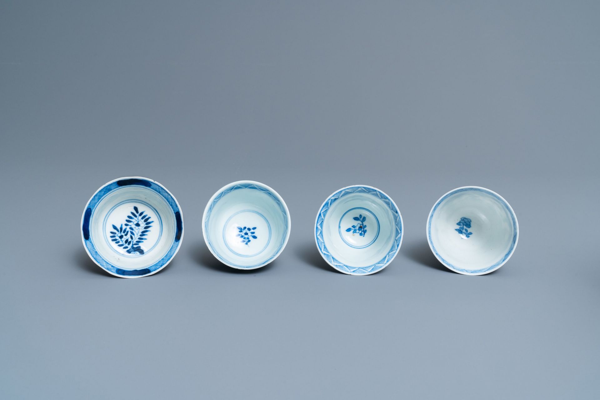 Forty-three Chinese blue and white cups and twenty-five saucers with 'Long Eliza', various marks, 19 - Image 6 of 13