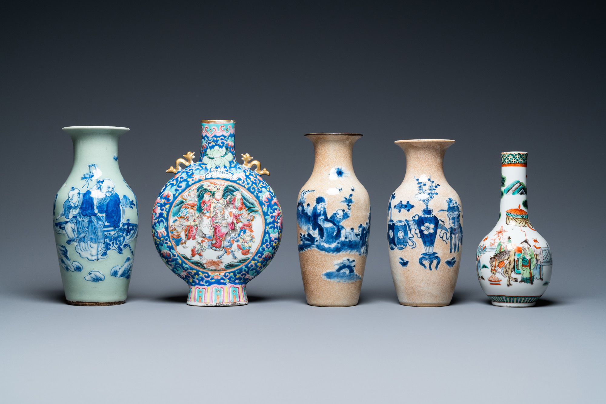 Six diverse Chinese vases and a soft paste seal paste box, 19/20th C. - Image 2 of 16