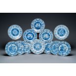 Twelve Chinese blue and white plates, Kangxi