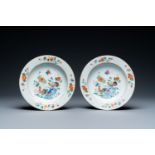 A pair of Chinese famille rose 'rooster' plates, Qianlong