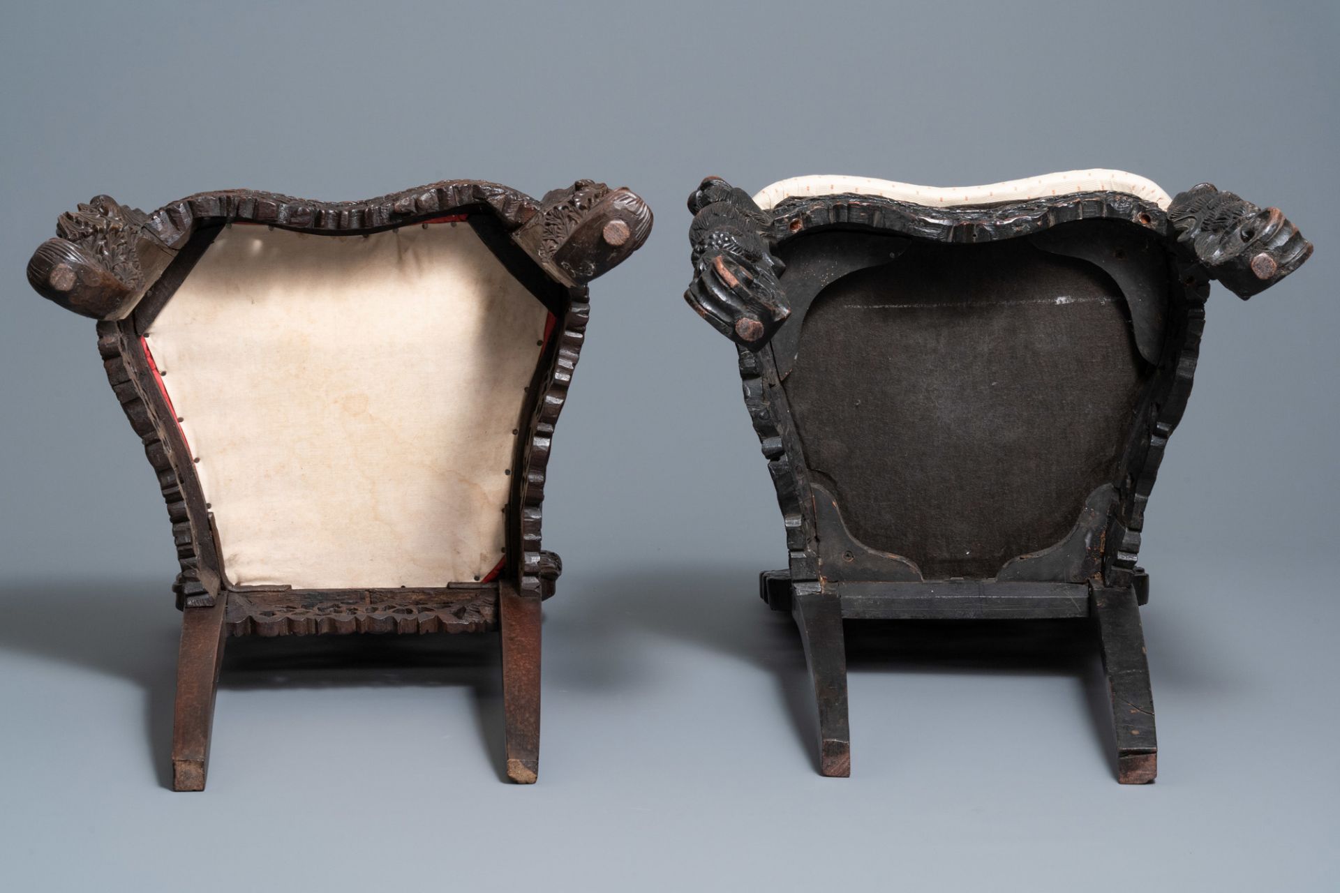 Two Anglo-Indian colonial or Ceylonese reticulated wooden chairs, 18/19th C. - Image 7 of 15