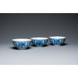 Three Chinese blue and white 'Shou' bowls, Kangxi