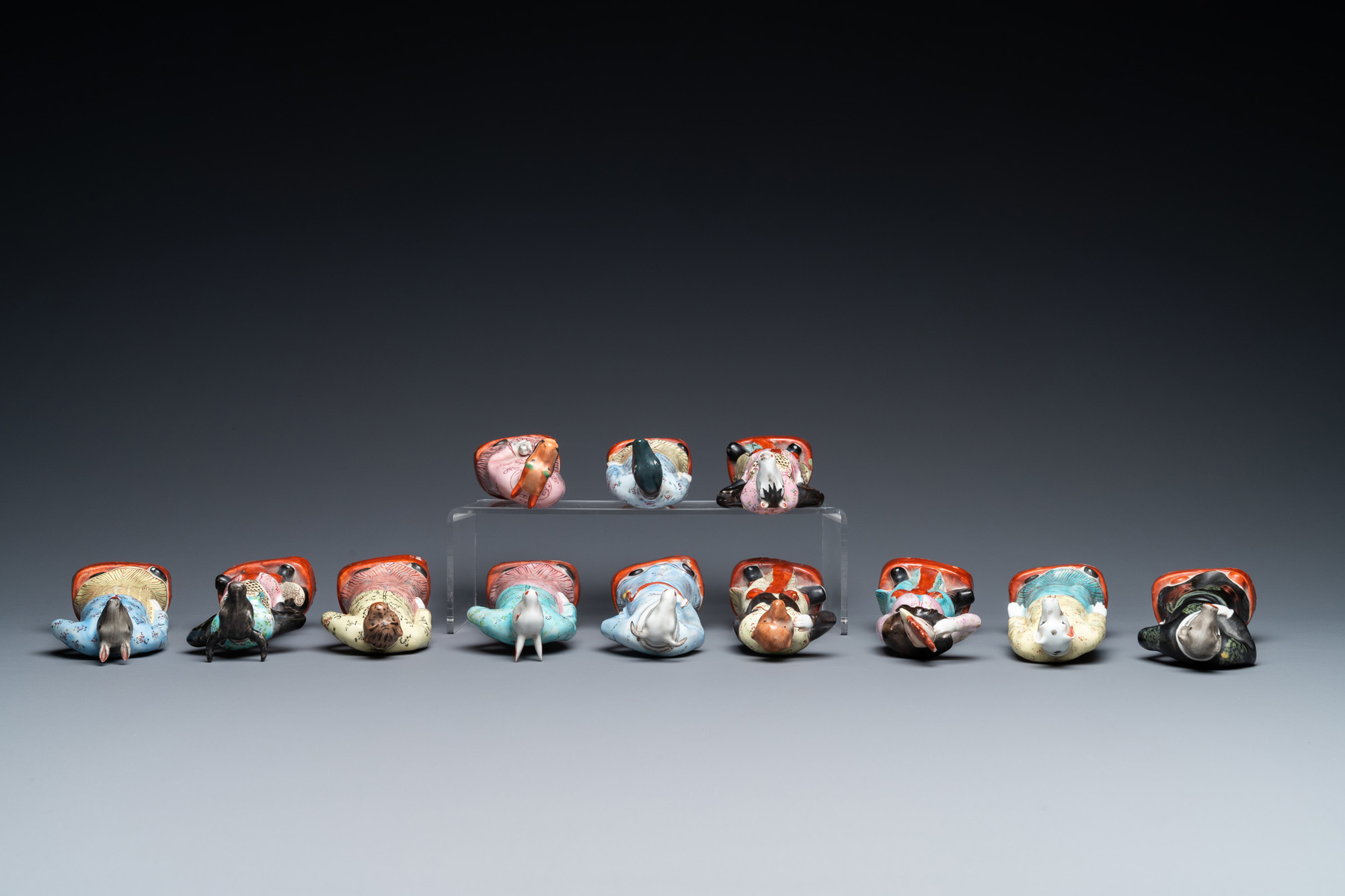 A complete set of twelve Chinese famille rose zodiac figures, Hongxian seal mark, Republic - Image 7 of 9