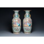 A pair of Chinese Canton famille rose vases, 19th C.