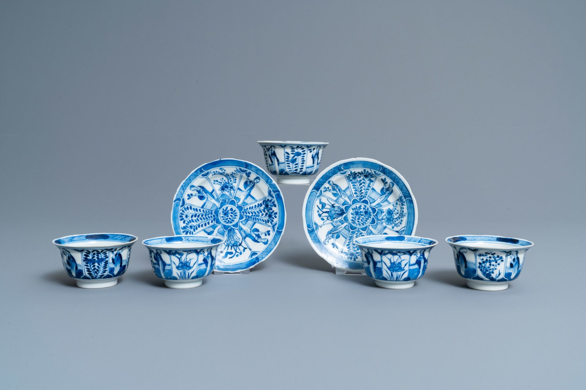 Forty-three Chinese blue and white cups and twenty-five saucers with 'Long Eliza', various marks, 19 - Image 13 of 13