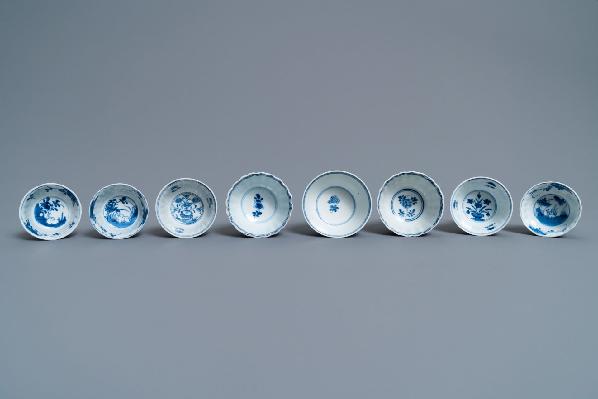 Eight Chinese blue and white cups and five saucers, Kangxi - Image 9 of 10