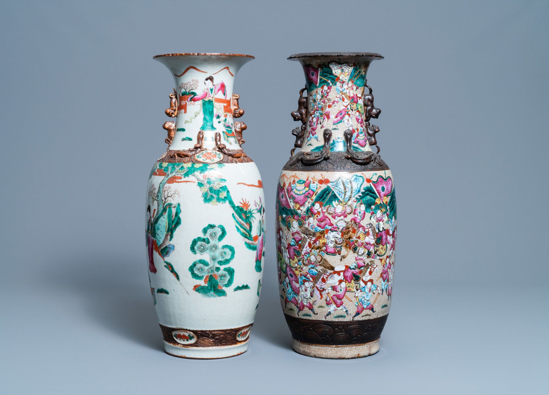 Two Chinese Nanking famille rose crackle-glazed vases, 19th C. - Image 3 of 6