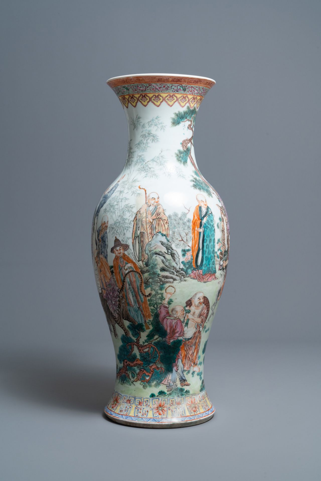 A large Chinese famille rose 'immortals' vase, Republic - Image 5 of 7