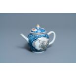 A Chinese blue, white and grisaille teapot and cover, 19th C.