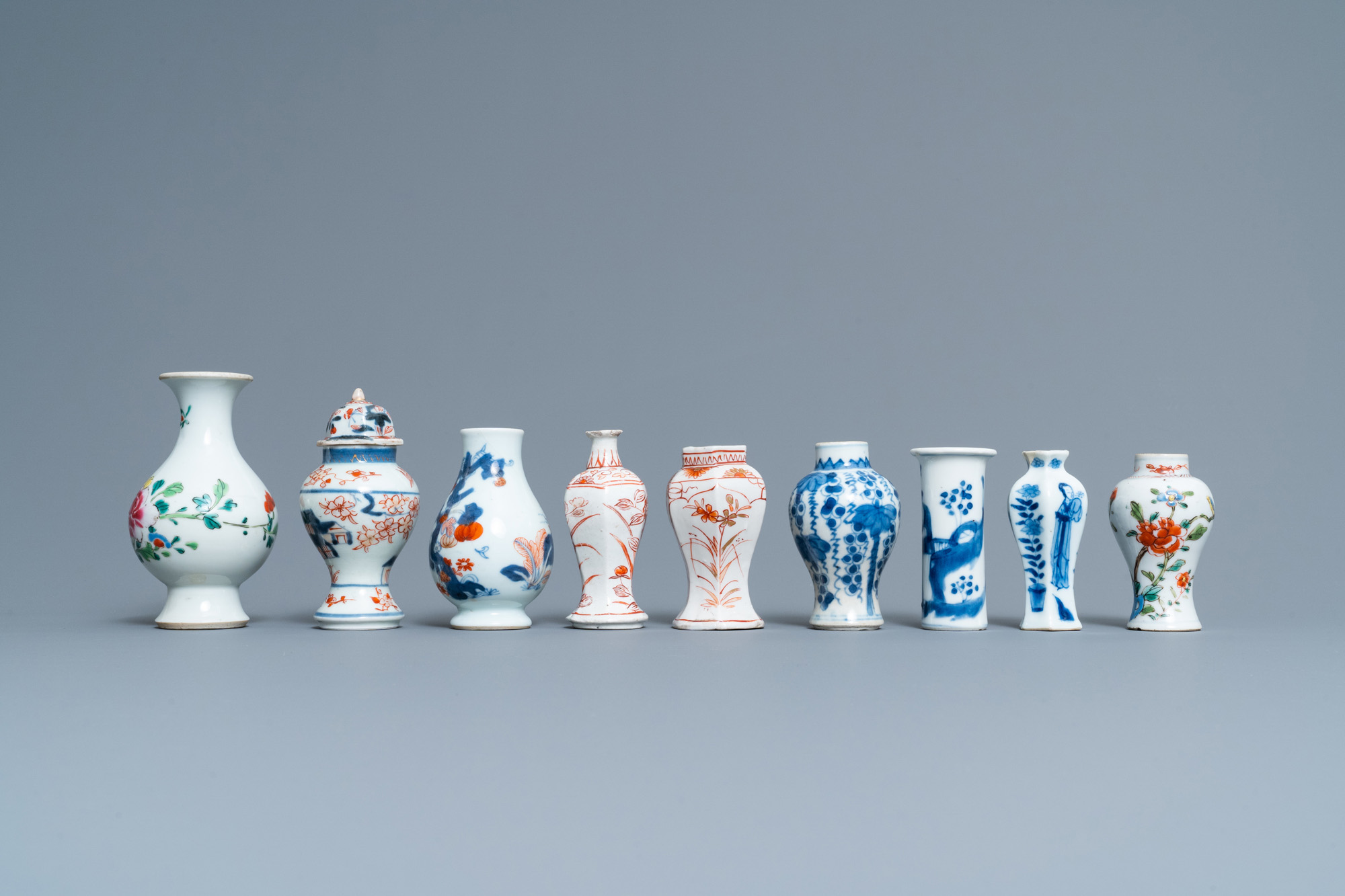 Ten mostly Chinese blue and white, famille rose and Imari-style vases, Kangxi and later - Image 5 of 13