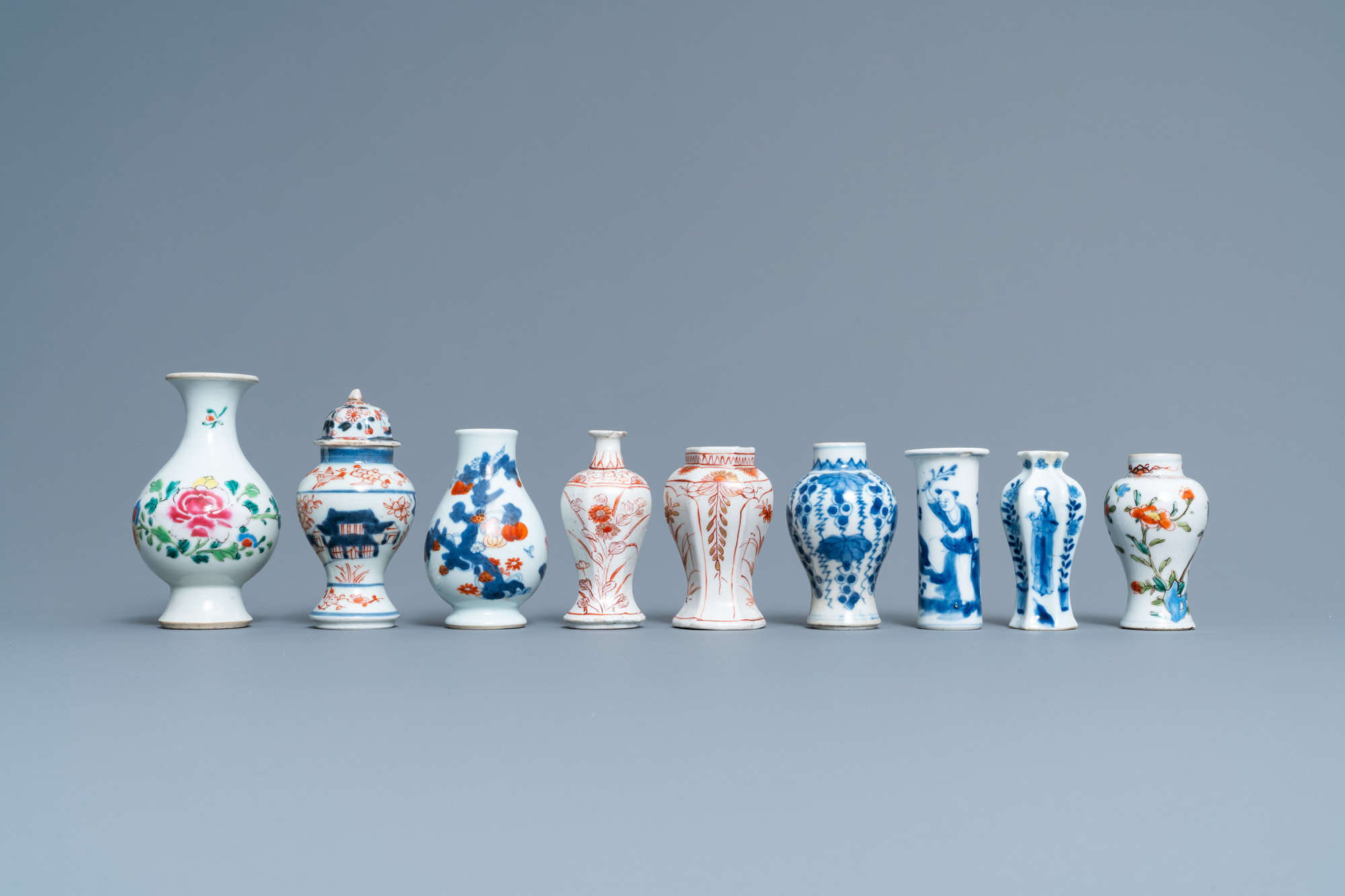 Ten mostly Chinese blue and white, famille rose and Imari-style vases, Kangxi and later - Image 2 of 13
