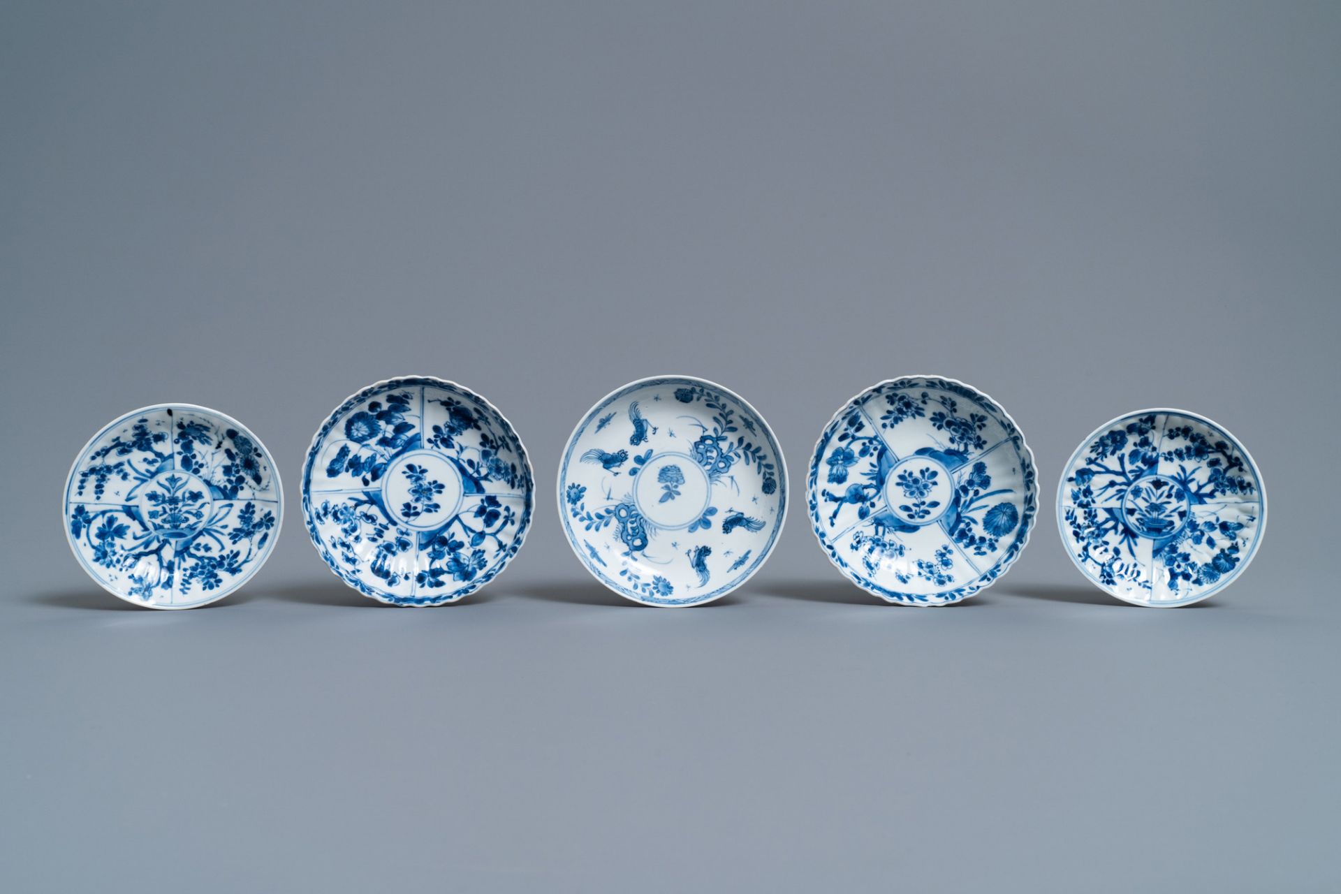 Eight Chinese blue and white cups and five saucers, Kangxi - Image 3 of 10