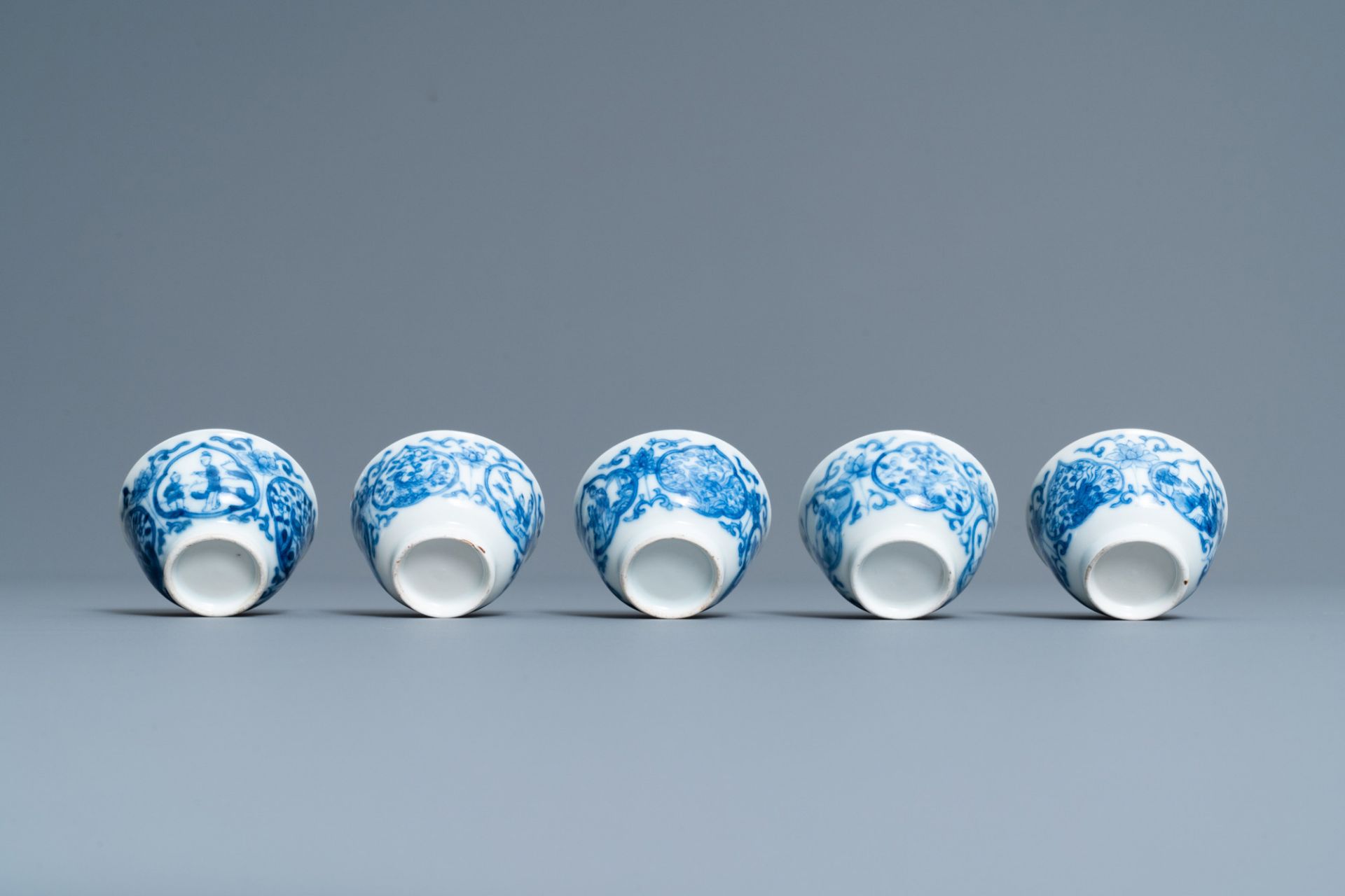 Five Chinese blue and white cups and saucers, Kangxi - Image 8 of 9
