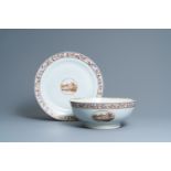 A large Chinese famille rose export porcelain punchbowl and dish, Qianlong