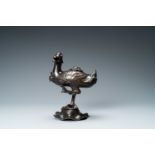 A Chinese bronze 'mandarin duck on lotus' censer, Ming