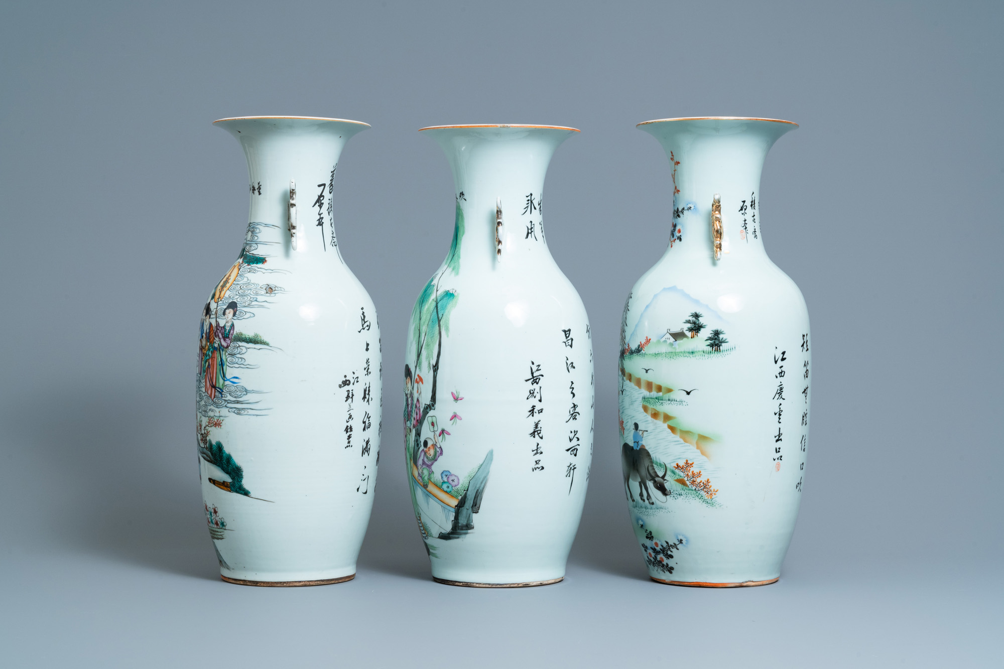 Three Chinese famille rose vases, 19/20th C. - Image 4 of 6