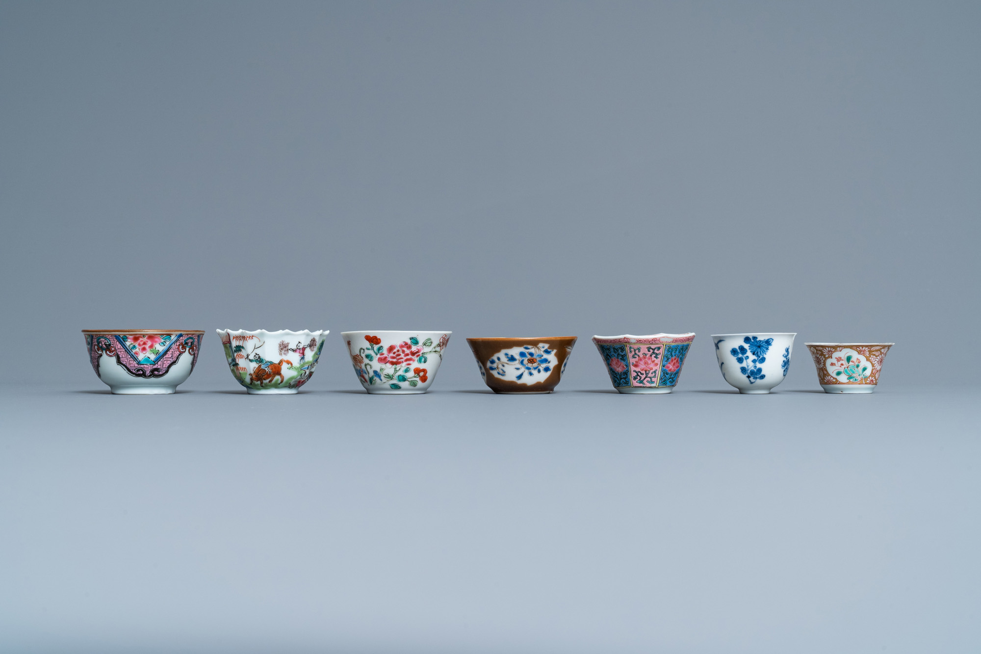 Seven Chinese famille rose and other cups and saucers, Kangxi and later - Image 6 of 11
