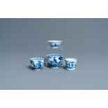 Four Chinese blue and white cups, 19th C.