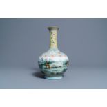 A Chinese famille rose bottle vase with dogs, Qianlong mark, Republic