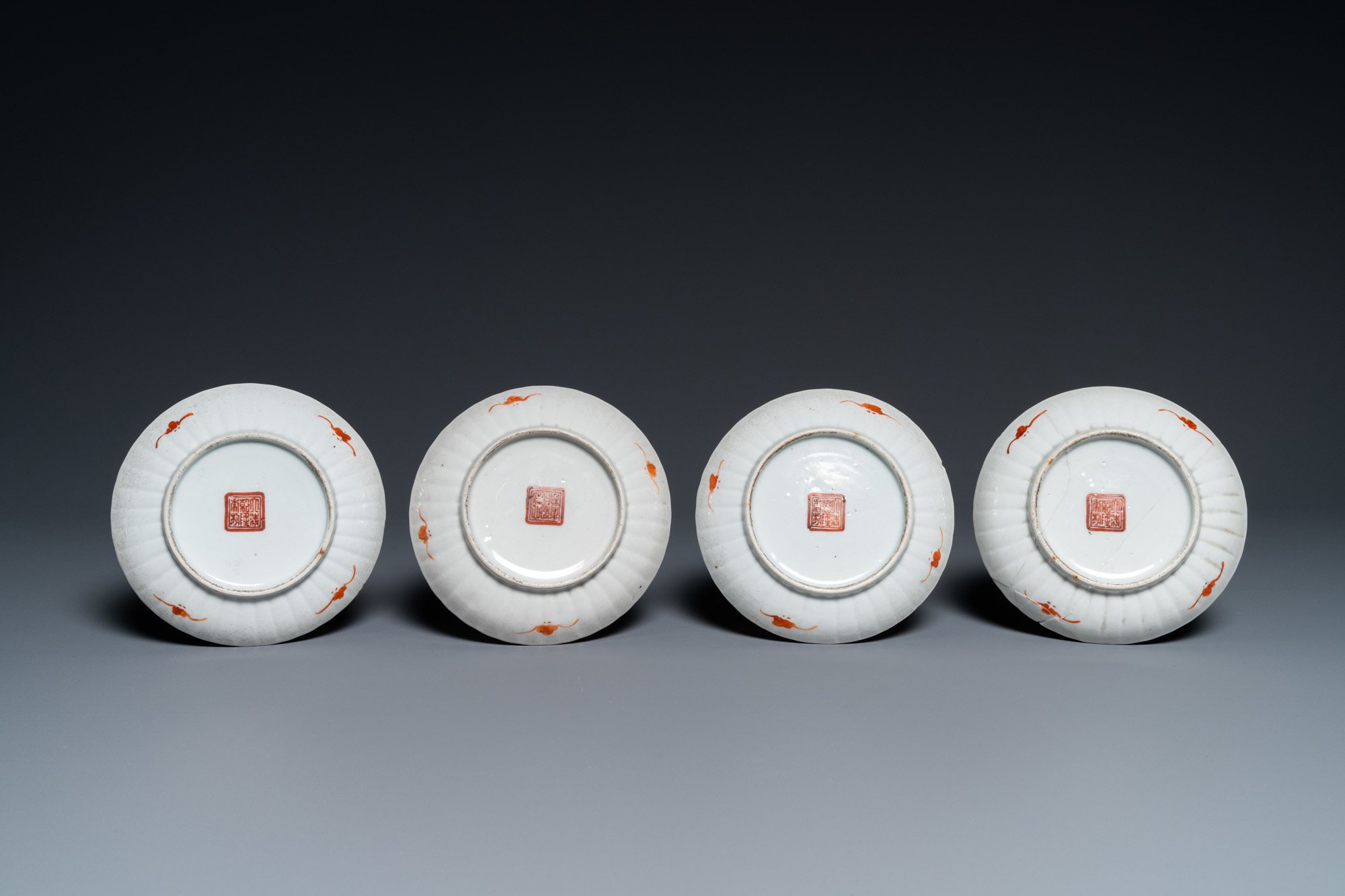 Seven Chinese famille rose saucers, a teapot and a covered box, 19th C. - Image 5 of 11