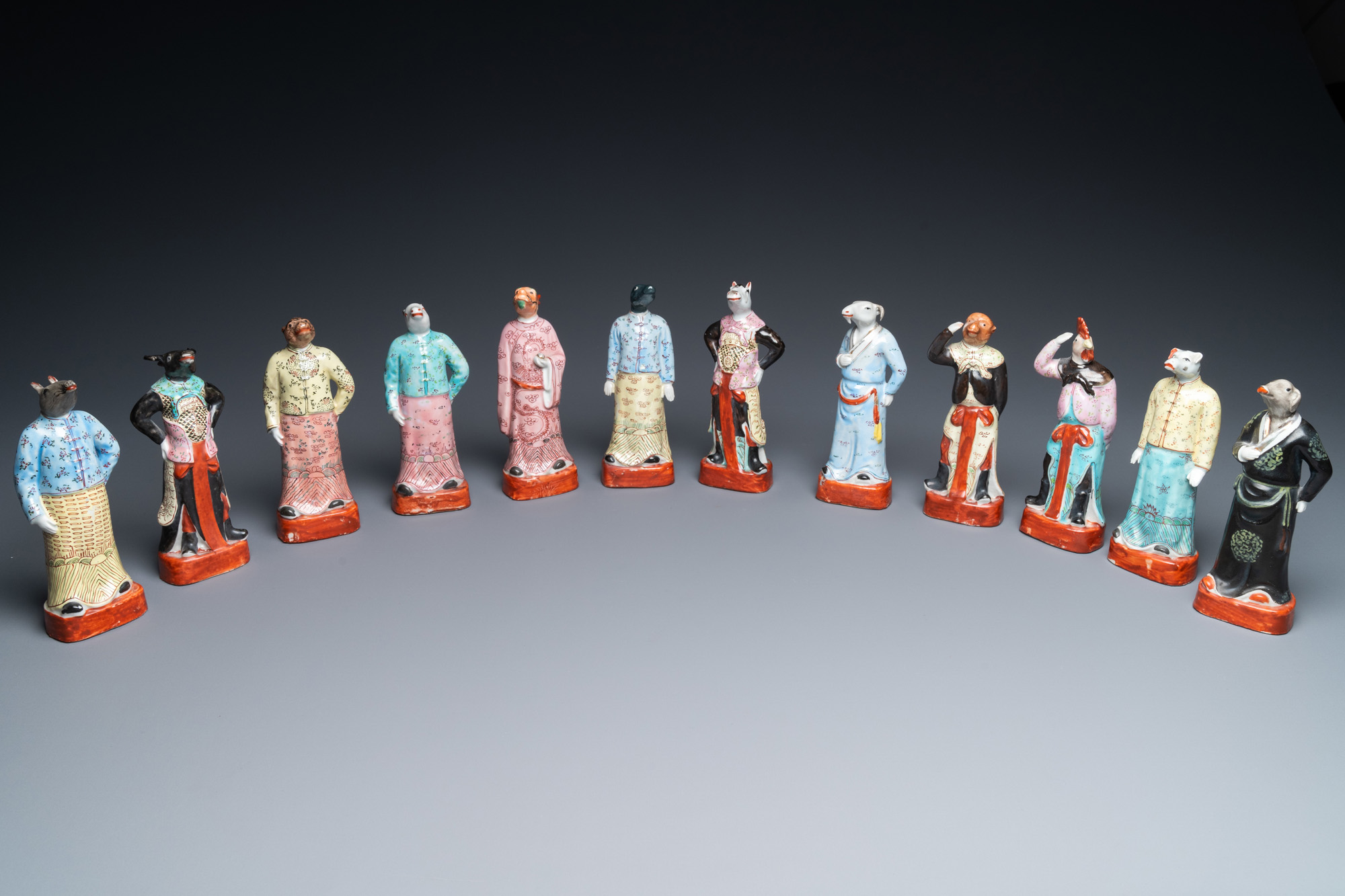 A complete set of twelve Chinese famille rose zodiac figures, Hongxian seal mark, Republic - Image 2 of 9